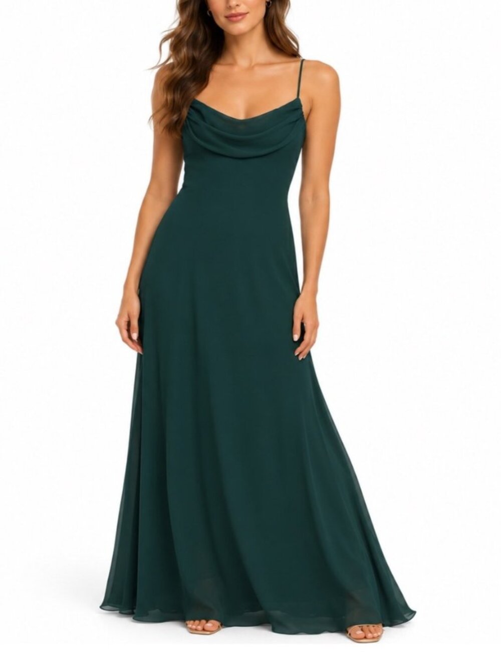Lulus Dress Womens 2 Green Maxi Chiffon Gown Goddess Mermaid Cocktail Gala Prom